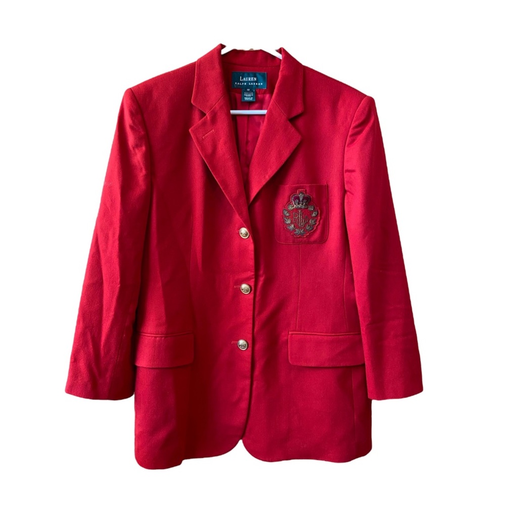 Ralph Lauren Red 3D Crest Patch Wool Blazer
